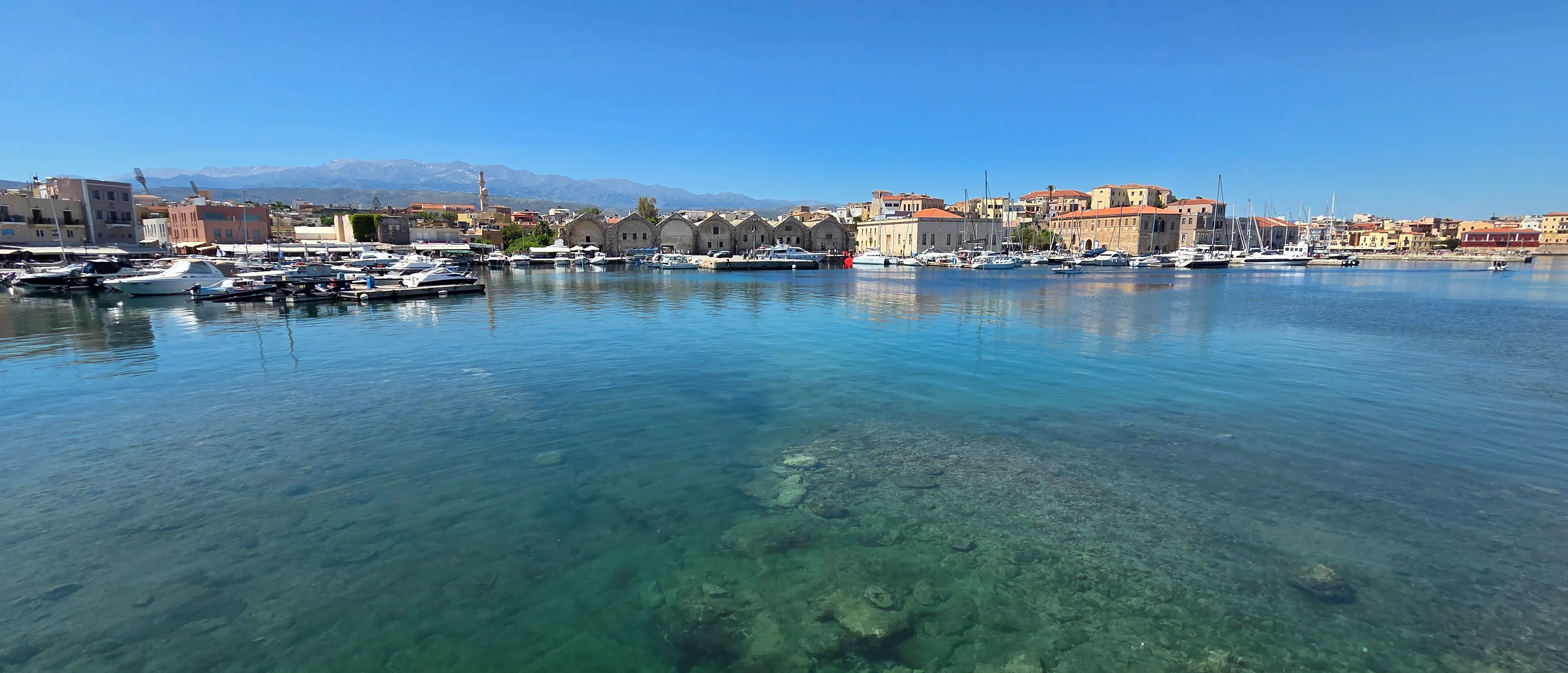 The old Venetian harbor at Chania, Crete, at golden hour