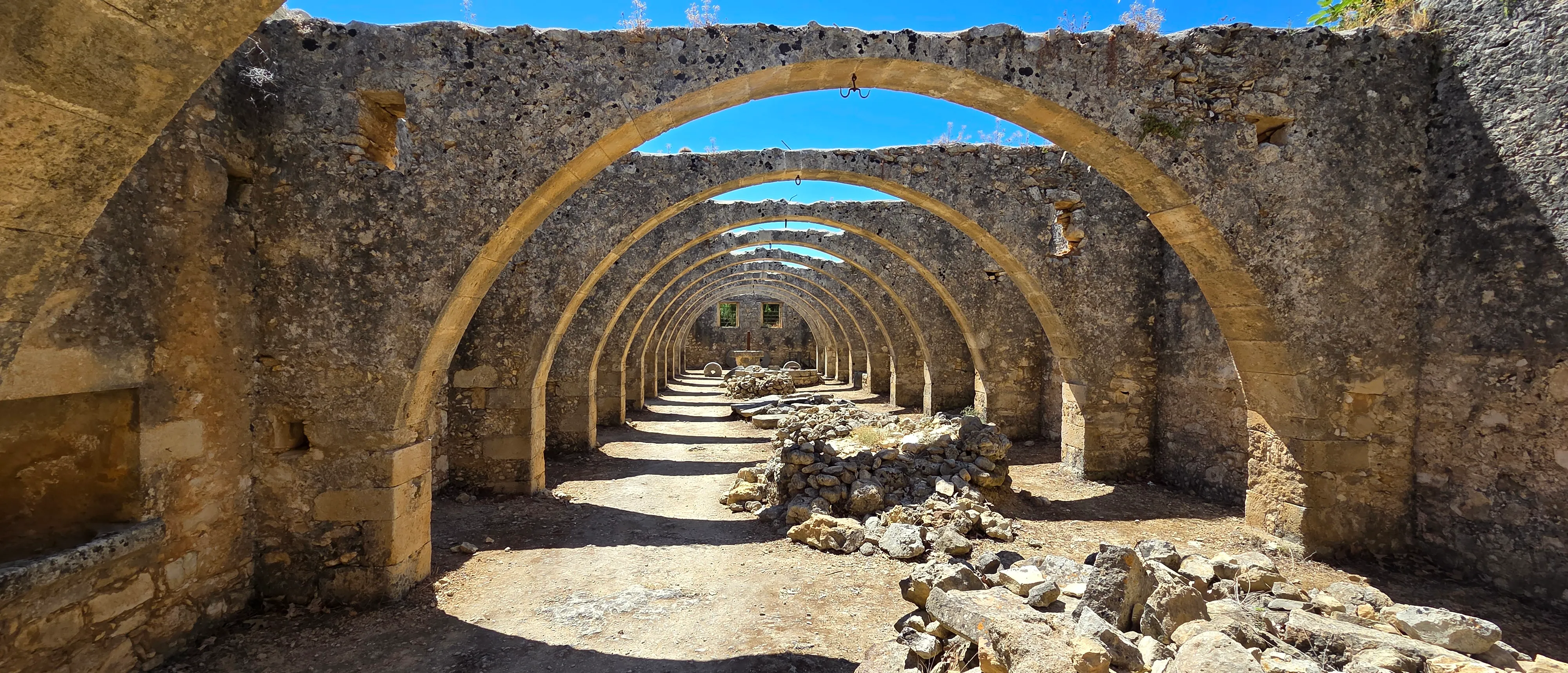 Stone arches on a terrace in Crete